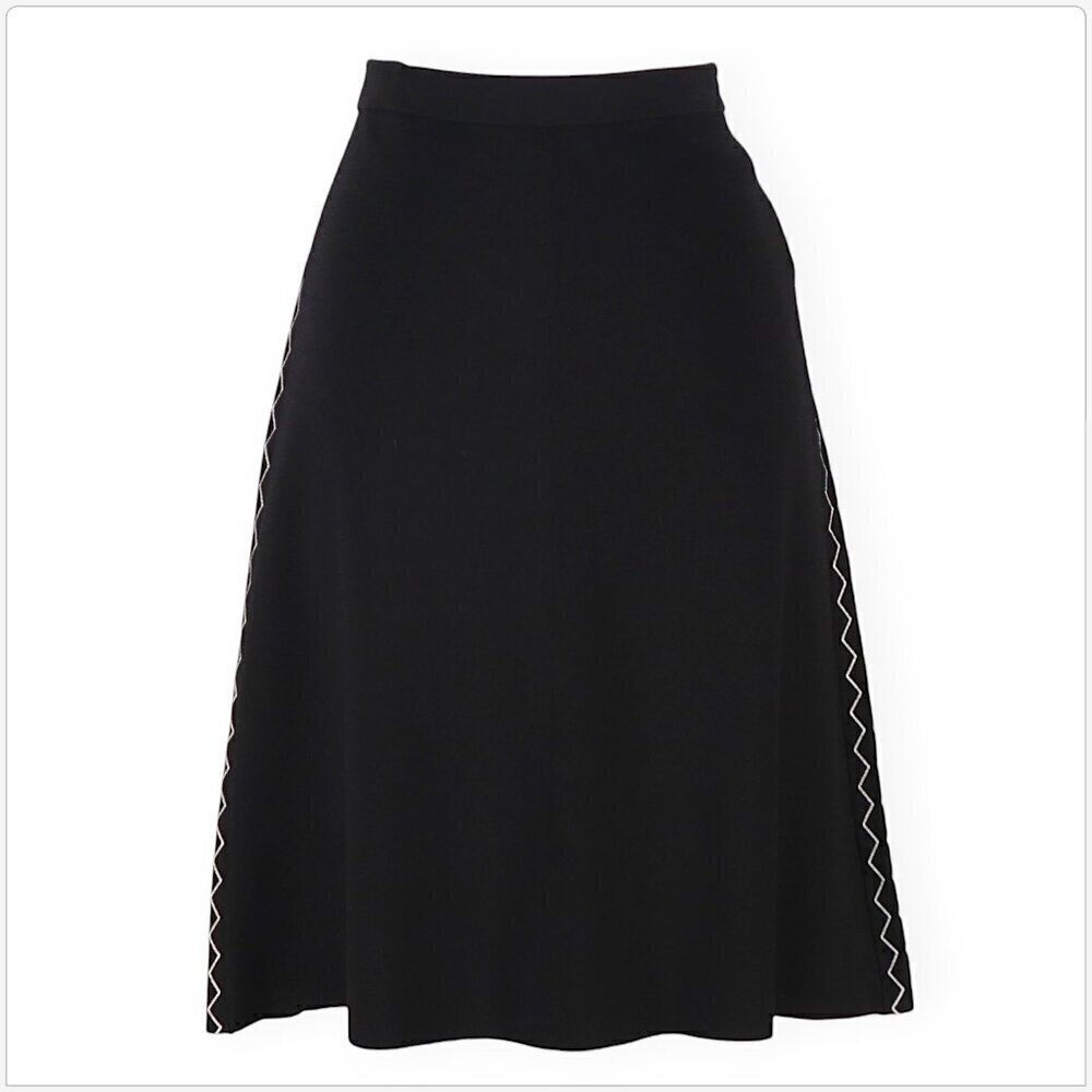 Worth Black with Ivory White Zig Zag Trim A-Line Knit Skirt NWT NEW Size P